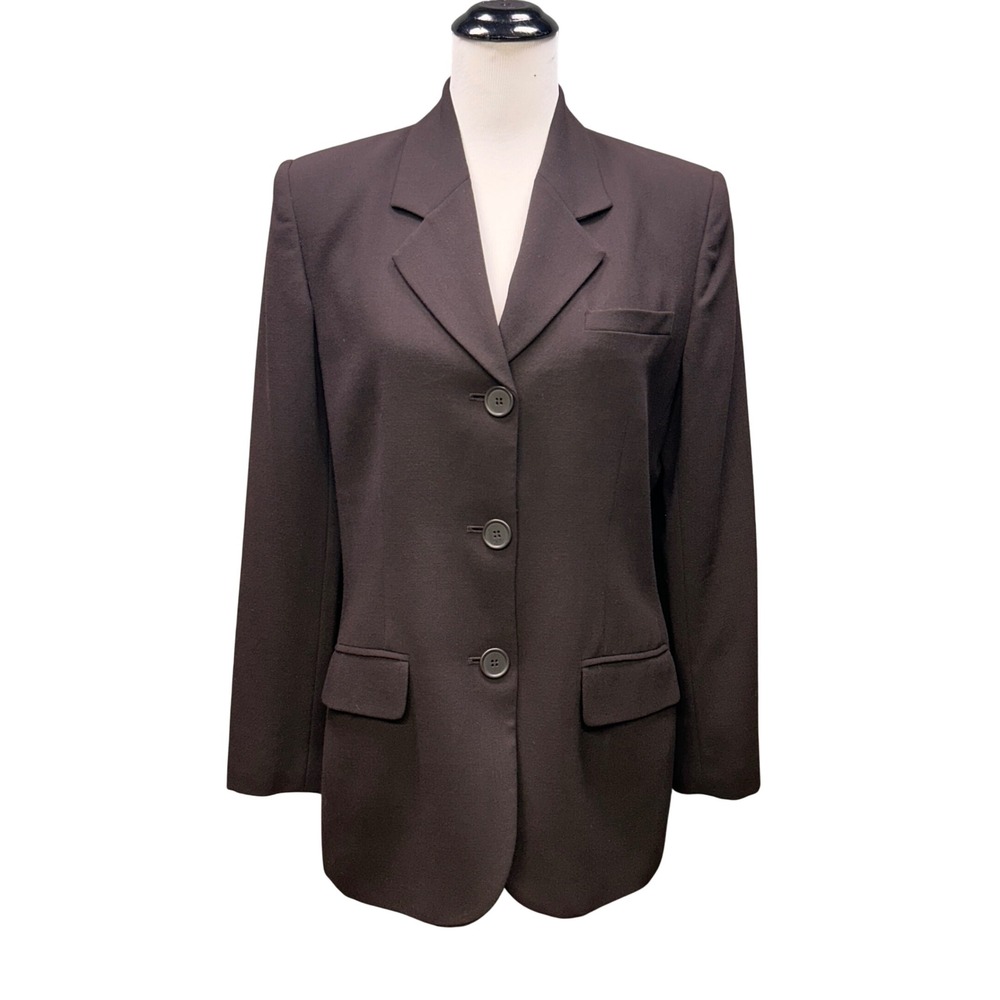 VTG 90s INC International Concepts Blazer Women 12P Brown Wool 3-Button Petite